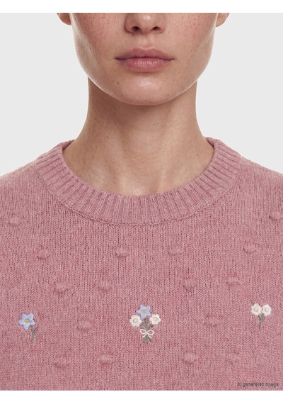 Lcw Modest Pembe Bisiklet Yaka Çiçek Nakışlı Kadın Triko Tunik