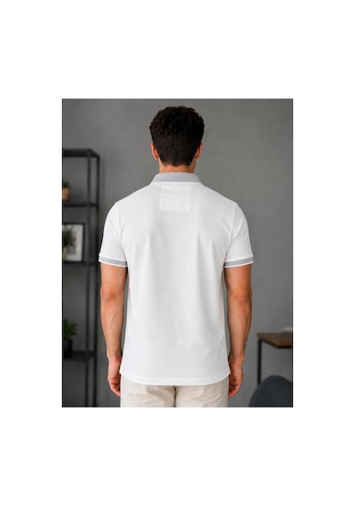 Roballi Erkek Çekmeyen Pamuklu Kumaş Kıvrılmaz Polo Yaka T-shirt Beyaz