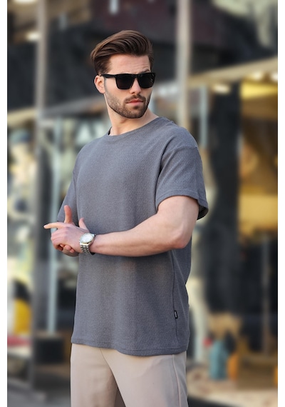 Madmext Füme Bisiklet Yaka Oversize Erkek T-shirt E7134 Füme
