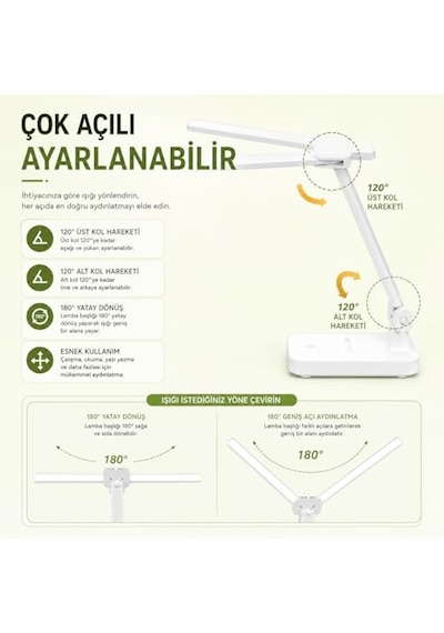 Robeve Şarjlı Led Masa Lambası Çift Işık Barı, 3 Renk Modu, Dokunmatik Kontrollü, Katlanabilir Ve Telefon St Çok Renkli