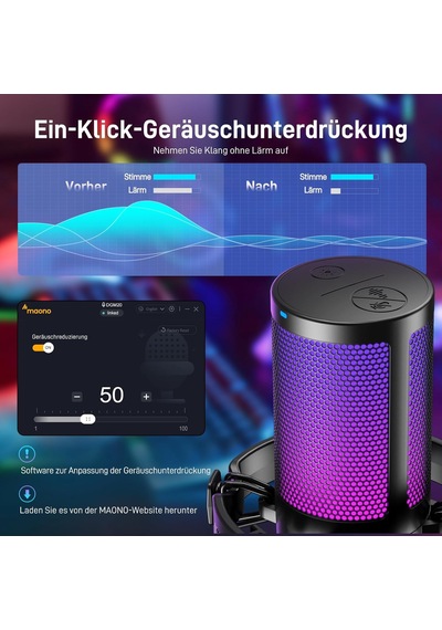 Pc İçin Usb Mikrofon, Sessiz Düğmeli Rgb Oyun Mikrofonu, Gürültü Önleyici Kondenser Mikrofon, Akış, Podcast, Kayıt, Sohbet İçin Kazanç Topuzlu Ps5/ps4/mac, Dgm20 İle Uyumlu