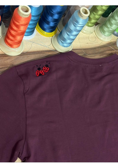 Yubistitch Tshirt Nakış İşlemeli Karahindiba- Penye- Bordo