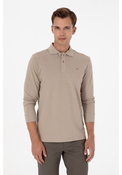 U.S. Polo Assn. Erkek Regular Fit Polo Yaka Koyu Bej Basic Sweatshirt 50315941-VR088