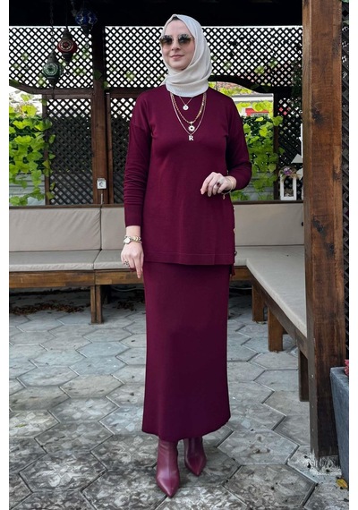 Rabia Şamlı Sezen Triko Takım Bordo Çok Renkli