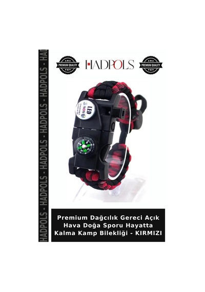 Premium Dağcılık Gereci Açık Hava Doğa Sporu Hayatta Kalma Kamp Bilekliği - Kırmızı