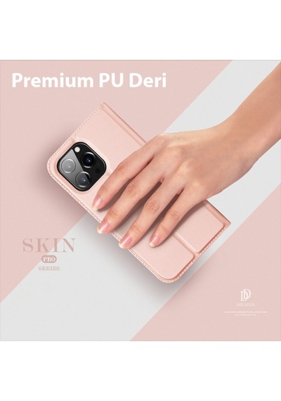 More TR Dux Ducis Apple Uyumlu iPhone 14 Pro Max 6.7 Kılıf Skin Pro Series Flip Cover Kapaklı Kılıf - Rose Gold