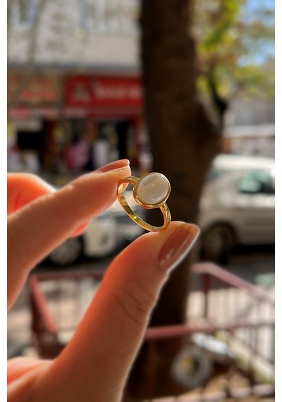 Gümüş 10x8 Mm Sedef Taşlı Altın Kaplama Yüzük Diğer