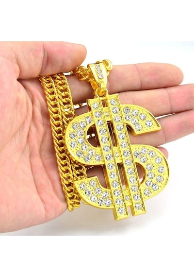 Thug Life Hip Hop Rap Gangster Büyük Dolar Kolye Zinciri Gümüş