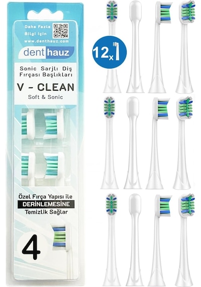 V Clean Sonic Soft Temizlik - Philips Sonicare Uyumlu 12 Adet Yedek Başlık