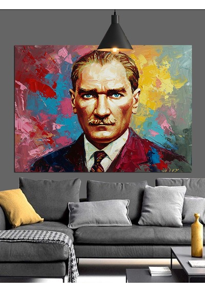 Soyut Renkli Atatürk Portresi Dekoratif Kanvas - Mdf Ahşap Tablo