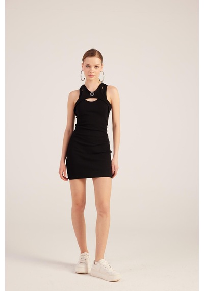 Holly Lolly Halter Yakalı Fitilli Mini Carlin Elbise Siyah