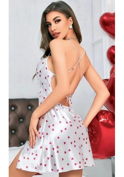 Hotflirt Nl 3657 Saten Gecelik Beyaz