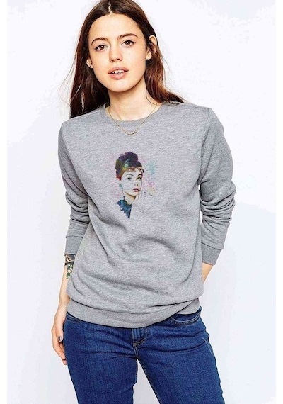 Audrey Hepburn Audrey Hepburn Baskılı Gri Kadın Sweatshirt (528277966)