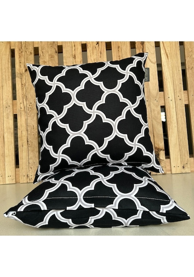 2'li Fermuarlı Dekoratif Kırlent Kılıfı - 40x40 Cm Siyah - Bej