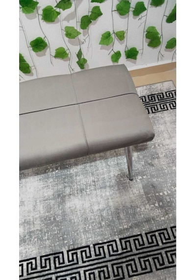 Özcan Metal Metal Ayaklı Krom Gri Bench Mutfak Salon Antre Yatak Odası Puf Bank Gri