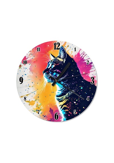 Renkli Boya Ve Kedi Sessiz Duvar Saati Çok Renkli