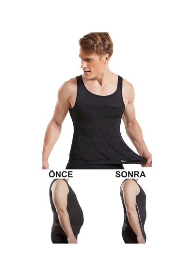 Young Fit Erkek Göbek Toparlayıcı Sırt Siyah Korse Atlet Siyah