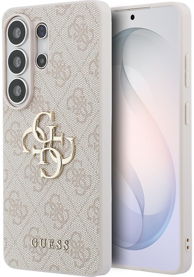 Galaxy S26 Ultra Uyumlu Kılıf Guess Lisanslı Pu Deri Büyük Metal Logo Dizaynlı Kapak Pembe