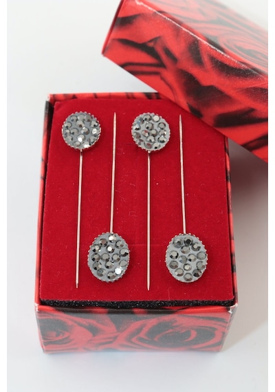 Numetal 4'lü Oval Taşlı Eşarp İğnesi. Şal İğnesi. Türban İğnesi. Başörtü İğnesi. Eşarp Ve Şal İğnesi Gümüş