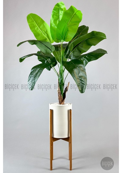 Yapay Muz Ağaci 125 Cm Ayakli Krem Metal Saksıda