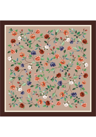 Tarzını Seç Kahverengi Gül Fular / Bandana / Aksesuar 48x48 Cm