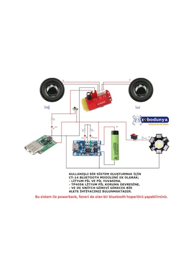 Ct14 Bluetooth Amfi Devresi 5V 2X5W Şarj Edilebilir Amfi Modülü