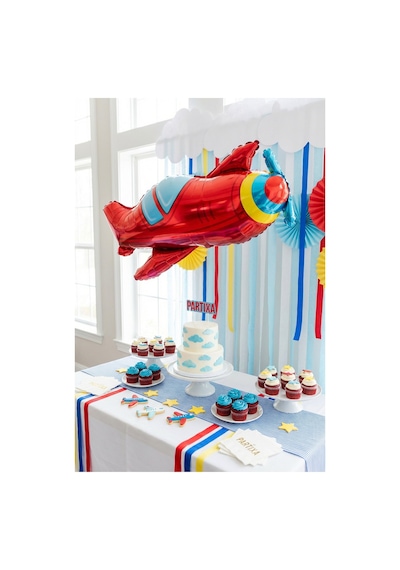 Kırmızı Uçak Folyo Balon 94x50 Cm Uçak Temalı Çocuk Doğum Günü Parti Süsü Çok Renkli