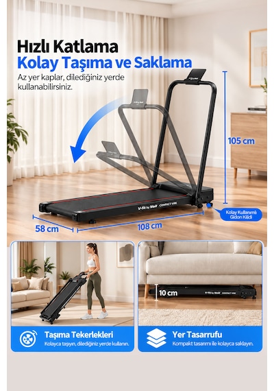 Voit V-fit By Compact Vibe Dual Line Titreşimli Yürüyüş Bandı 10 Km/sa Bluetooth Manuel Eğimli