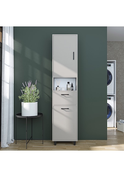 Çamaşır Sepetli Banyo Dolabı, Çok Amaçlı Dolap 45 X 200, Roomart Külgri Kumtaşı
