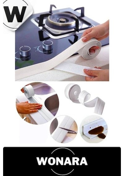 Premium Su Geçirmez Sızdırmaz Yalıtım Küf Banyo Mutfak Lavabo Beyaz Kenar Şerit Bant 3.2m 1 Adet