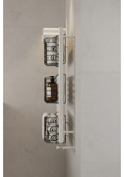 Petek Üstü Çok Amaçlı Banyo Rafı Metal Havluluk & Düzenleyici Sepet 1 Adet Siyah Krom