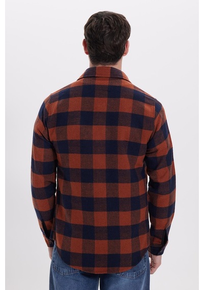 Tudors Erkek Slim Fit Dar Kesim Kareli Kışlık Oduncu Gömlek-42205 Kiremit