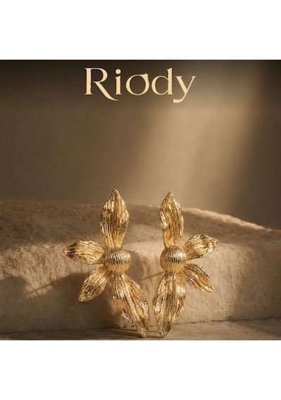 Riody Aurea Flora 01 Gold Renk Paslanmaz Çelik Çiçek Formlu Kadın Küpe