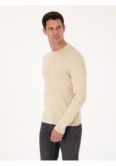 Cacharel Bej Slim Fit Pamuk Karışımlı Bisiklet Yaka Selanik Örgü Triko Kazak Cacharel Bej Slim Fit Pamuk Karışımlı Bisiklet Yaka Selanik Örgü Triko Kazak