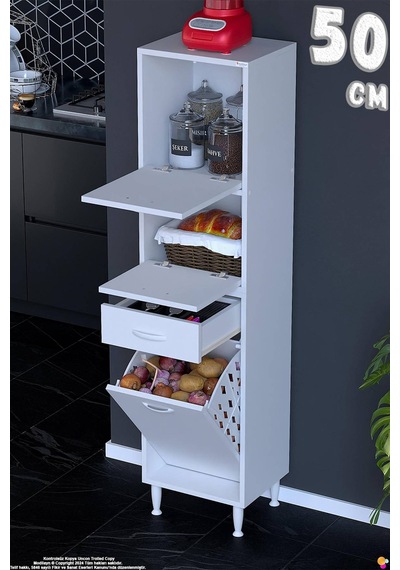 Defne 50 Cm Çok Amaçlı Mutfak, Bakliyat Ve Kahve Köşesi Organizer Dolap Sepetli Dolap 50x163x32 Cm Beyaz Defne 50 Cm Çok Amaçlı Mutfak, Bakliyat Ve Kahve Köşesi Organizer Dolap Sepetli Dolap 50x163x32 Cm Beyaz