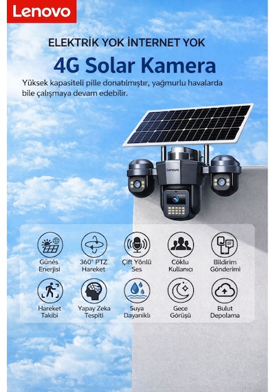 W11c-z 3 Lensli 4g Sım Kartlı 360 Ptz Solar Güvenlik Kamerası Güneş Panelli Gece Görüşlü Dış Mekan