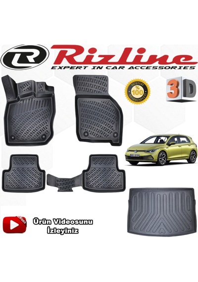 Vw Golf 8 Otomatik 3D Paspas+Üst Bagaj Havuzu Siyah 2020 Sonrası N11.10669