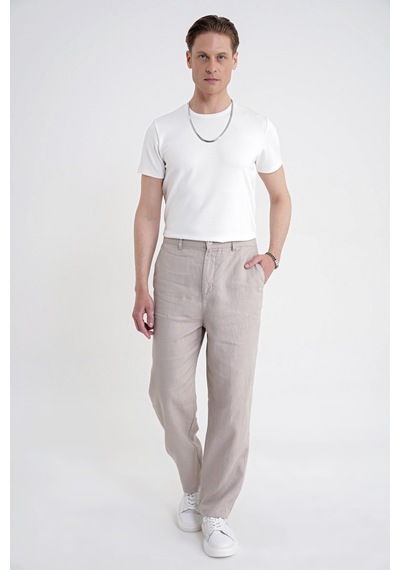 Oversize Kalıp Yan Cep Beli Lastikli Taş Keten Pantolon P 1216