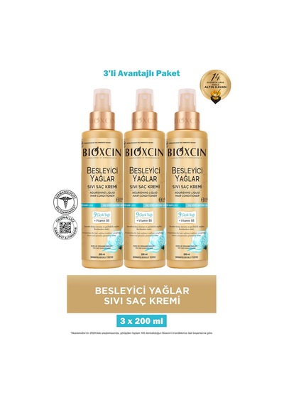 Bioxcin Besleyici Yağlar Sıvı Saç Kremi 200 Ml 3 Adet