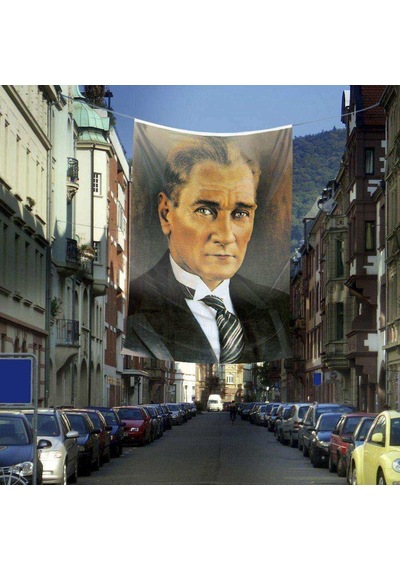 Sivil Mustafa Kemal Atatürk Portre Poster Dış Cephe Bayrağı - 4x6 Metre 1