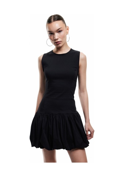 Koton U Yaka Slim Fit Kolsuz Mini Balon Elbise Siyah 5sal80153ıw Siyah
