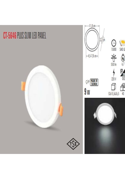 Ct-5646 9W/6400K Plus Led Armatür(Beyaz-12Adet) Cata Beyaz