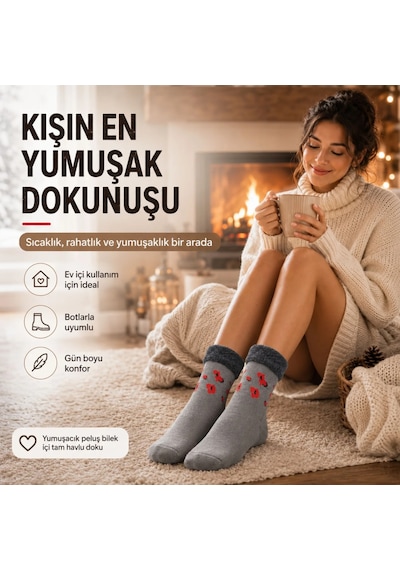 DS Wak 8 Li Kadın Kışlık Havlu Çorap Sıcak Tutan Karışık Desenli Ekonomik Çoklu Çorap Seti Çok  Renkli