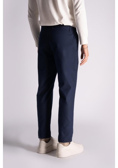 Braccas Beli Yarım Lastikli Slim Fit Chino Pantalon Lacivert Lacivert Ekose Lacivert