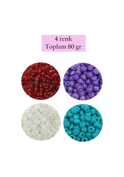 Dökme Cam Kum Boncuk Büyük Boy 6/0 4 Mm - 4 Renk - Toplam 80 Gram - Bnc409