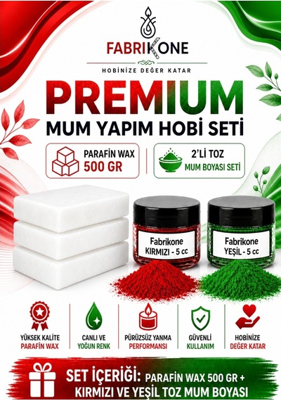 Premium Mum Yapım Hobi Seti - Parafin Wax 500 Gr - 2'li Toz Mum Boyası Seti - Kırmızı, Yeşil Bkfabpw5002ky Karışık