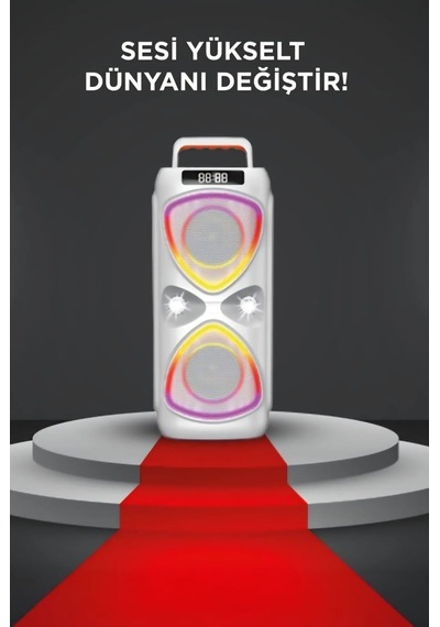 Bluetooh Hoparlör Kablolu Mikrofonlu Kumandali Radyolu Led Işıklı Parti Speaker D78