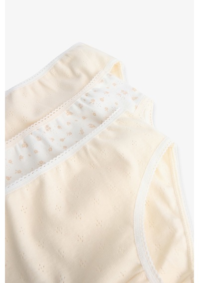 Penti Ekru Kız Çocuk Ditsy Pamuklu 3'lü Slip Külot Penti Ekru Kız Çocuk Ditsy Pamuklu 3'lü Slip Külot