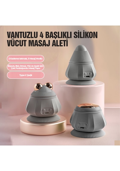 Relaxus 4 Başlıklı Silikon Vücut Masaj Aleti Şarjlı