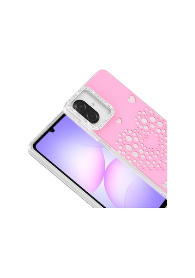 Maks Technology Samsung Uyumlu Galaxy A07 Kılıf Damla Taşlı Mkst Rivas Sert Pc Kapak - Pembe